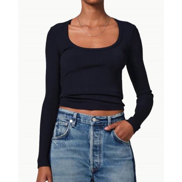 Citizens of Humanity Rumi Scoop Neck Top in Navy L - Picture 1 of 4